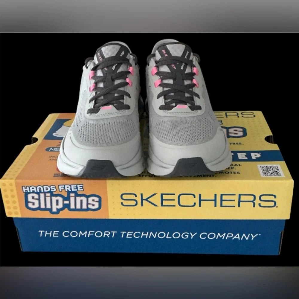 EUC! WOMENS SKETCHERS HANDS FREE SLIP-ONS GRAY AND  PINK - Picture 2 of 10